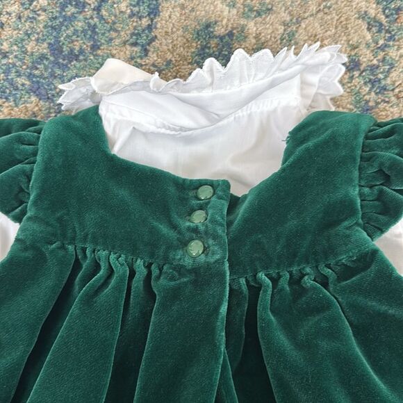 Vintage Her Majesty Elegant Green Velvet Kids Button Down Shirt Under Dress - Picture 5 of 8